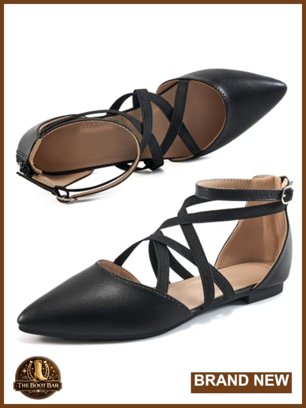 Womens Pointed Toe Ballet Flats Faux Leather Cushioned Zipper Comfort Dress